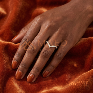 Solid 14K Yellow <b>Gold</b> V-Shaped Chevron <b>Ring</b> - Genuine Diamond <b>Wishbone</b> Wedding Band - Real <b>Gold</b> Stackable Curved Promise <b>Ring</b> - Product Image 3