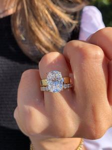 6.5Ct Diamond Engagement <b>Rings</b> 14K Solid Gold <b>Cushion</b> Cut IGI Lab Grown Diamond Solitaire Shiny <b>Wedding</b> Wide Band Manufacture - Product Image 4