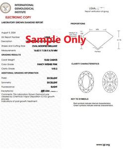 เพชรรูปไข่สีชมพูเข้มแฟนซี 10.02 กะรัต HPHT CVD ผลิตในห้องปฏิบัติการ ความสะอาดระดับ VVS2 พร้อมใบรับรอง IGI สำหรับเครื่องประดับหรูสั่งทำพิเศษจากอินเดีย - Product Image 2