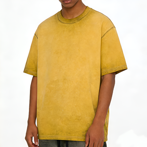 เสื้อยืดผู้ชายทรงโอเวอร์ไซส์ ผ้าคอตตอน 100% เนื้อหนัก ตัดต่อผ้าแบบ Splice น้ำหนัก 260 กรัม พิมพ์ลาย DTG สไตล์ลำลอง สตรีทแวร์ ลุคฟอกสี เสื้อยืดเปล่า - Product Image 1