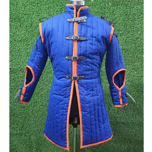 High Quality Medieval Blue Cotton Quilted Gambeson Thick Padded Coat With Removable Sleeves For HEMA LARP Reenactment <b>Jacket</b> - Product Image 1