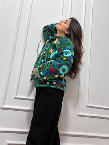 <b>Women</b> Floral Embroidered Mandarin Collar Kimono Style <b>Robe</b> Long Sleeve Full Length Cotton Knitted Autumn Fashion Soft <b>Black</b> - Product Image 4