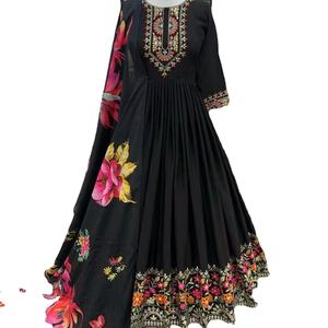 Moda de moda para mujer largo Chinon seda Anarkali vestido de fiesta con Dupatta fabricante India. Salwar Kameez Diwali - Product Image 1