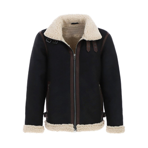 Men's Genuine Leather Bomber <b>Jacket</b> Sherpa <b>Lined</b> Zipper Closure Windproof Winter Moto Style Regular Fit - Product Image 1