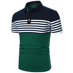 Men's Color Blocked <b>Striped</b> Polo <b>Shirt</b> Short Sleeve Knitted Casual Green Navy White Wholesale <b>bulk</b> manufacturing - Product Image 3