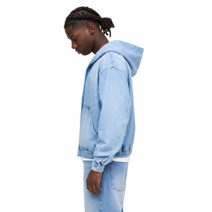 2026 <b>Men's</b> Oversized <b>Denim</b> <b>Hooded</b> Zip-Up <b>Jacket</b> Casual Solid Color Breathable Cotton Hoodie Autumn Wear - Product Image 2