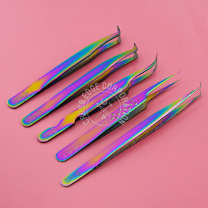 Pinzas de pestañas con punta de fibra de aislamiento para extensiones de pestañas con agarre de diamante, puntas precisas de acero japonés para volumen Mega Classic - Product Image 5