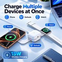 Chargeur sans fil magnétique 3 en 1 pliable 15W, ultra fin, portable, compatible Qi