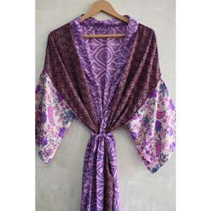 Designer Breathable Plus Size Silk Patchwork <b>Kimono</b> Robe Ankle-Length V-neck Luxury Boho Nightwear Gown for Women - Product Image 3