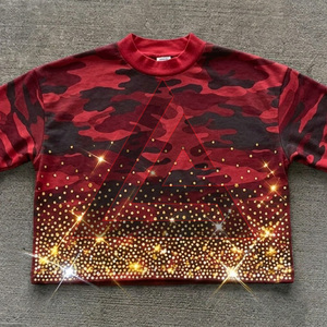 เสื้อยืดโอเวอร์ไซส์สั่งทำพิเศษ ผ้าคอตตอนหนานุ่ม พิมพ์ลายกราฟิก ซักย้อมสีแบบแอซิดวอช ประดับคริสตัล แขนยาว สไตล์วินเทจ ผ้าสองชั้น - Product Image 4