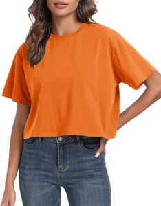 T-shirt court en coton pour femme, col rond, manches courtes, décontracté, personnalisable avec logo, style streetwear, vente en gros, fabricant - Product Image 1