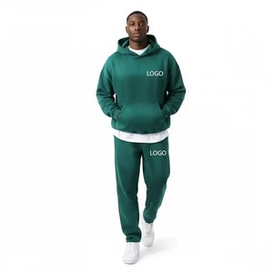 Ensemble de survêtement en molleton 100 % coton épais pour hommes, délavé à l'acide, avec broderie, impression en relief et strass - Product Image 1