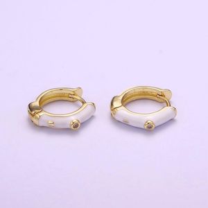 Cute Enamel <b>Huggie</b> Earrings 925 Sterling <b>Silver</b> 14K Gold Plated White Color Small Fashion Jewelry - Product Image 1