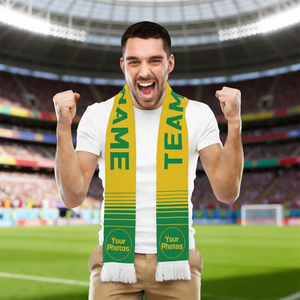 Écharpe de sport jaune-vert personnalisée avec nom et photo imprimés, double face, pour l'hiver, football, soccer - Product Image 2
