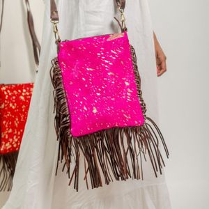 Sac à bandoulière pour femme de style bohème western, de haute qualité, 100% cuir véritable, portable, élégant, multicolores, avec franges, style cowgirl - Product Image 1