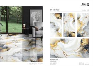 Azulejos de porcelana con aspecto de diseñador, acabado dorado de alto brillo, 60x120cm, 600x1200mm, tamaño 24x48 para interiores elegantes y lujosos. - Product Image 3