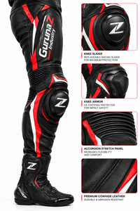 GurunaZ Industry Men's Full Sleeve <b>Leather</b> Motorcycle Racing Suit Breathable Protective Two-Piece Gear 220g All Seasons for - Product Image 5