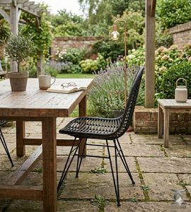 Modern Black Synthetic PE Rattan Wicker Dining <b>Chair</b> Outdoor Metal Leg Restaurant <b>Garden</b> Cafe Armless <b>Stackable</b> Seating - Product Image 6