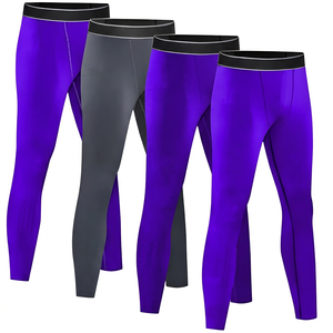 Leggings de compression pour hommes, longueur intégrale, couleur unie, spandex, nylon, taille élastique, noir, gris, bleu marine - Product Image 5
