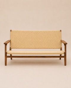 Midcentury Modern 2 Seater <b>Sofa</b> Bench Solid Teak <b>Wood</b> <b>Frame</b> Synthetic Rattan Weave for Hotel & Garden Use Model BEN01 - Product Image 2