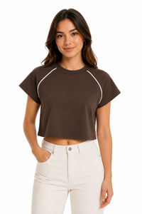Womens Brown Crop <b>Top</b> Athletic T Shirt Casual Short Sleeve Tee Slim Fit Crop Tee Summer Fashion <b>Top</b> Soft Cotton Crop Shirt Trend - Product Image 1