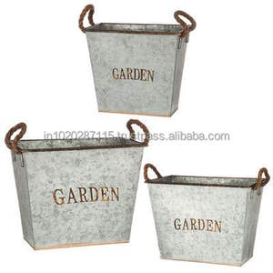 Cubo de maceta galvanizado de granja con textura de metal desgastado y gráfico impreso para jardines temáticos al aire libre - Product Image 4