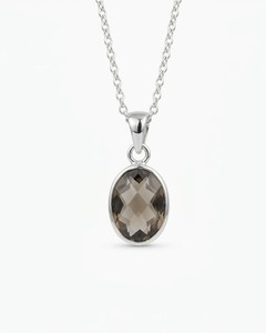 Collar con Colgante Ovalado de Cuarzo Ahumado, Chapado en Plata, Piedra Preciosa Natural, Cristal Facetado, Joyería Elegante, Regalo para Mujeres y Hombres - Product Image 1