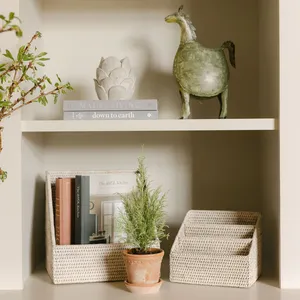 Desk <b>organizer</b> handwoven rattan <b>file</b> basket brochure magazine caddy baskets office accessories - Product Image 6