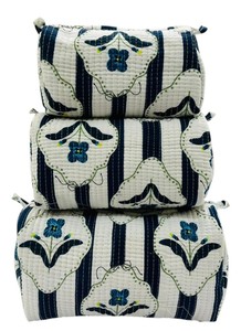 Set of 3 Bohemian Hand Block Printed Cotton Quilted Travel Cosmetic <b>Makeup</b> Pouch ( Set of 3 ) with Zipper Closure - Product Image 1