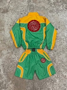 Customized Velocity Breathable Casual Windbreaker Co Ord Set Green Yellow Polyester <b>Jacket</b> Matching <b>Summer</b> Shorts Front Logo - Product Image 2