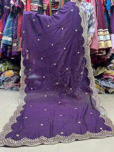 Burgundy Crinkled Silk Dupatta with Gold Border Elegant Traditional Indian Pakistani Women <b>Wedding</b> Party Diwali Wear - Product Image 1