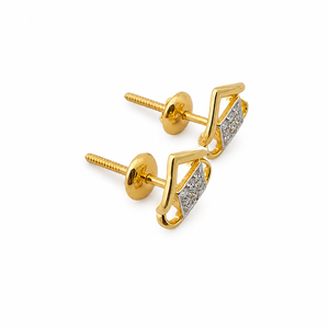 18K Yellow Gold Diamond Geometric Stud <b>Earrings</b> for Women High Polish Daily Wear Party Wedding Jewelry Gift - Product Image 4