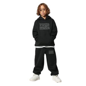 Nouveaux ensembles de survêtements pour enfants de haute qualité, en coton et polyester, unis, avec sweat-shirts à capuche. - Product Image 3