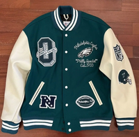 Veste universitaire Philadelphia pour homme, verte, col montant, avec patchs brodés sur le devant, respirante, style streetwear, pour l'hiver