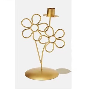 Amazing Golden Flower Shape Candle Stick Holder Brass Metal Home Decoration Durable Standing Design - Product Image 4