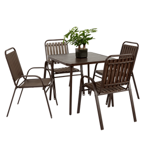 Set da pranzo da giardino da giardino in acciaio con Set marrone da 5 pezzi e sedie in plastica per svago e divertimento - Product Image 4