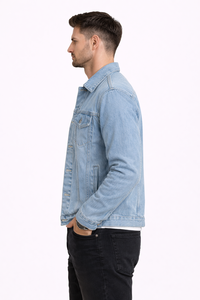 Chaqueta de Mezclilla Azul Claro para Hombre, Estilo Clásico Trucker, Chaqueta Casual de Algodón con Botones al Frente - Product Image 2