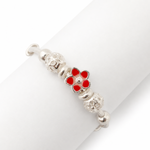 Namivaa 925 <b>Silver</b> Red Flower <b>Bead</b> Open Bangle Bracelet for Women High Polish Daily Wear Party Gift Jewelry - Product Image 2