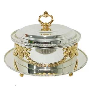 Cazuela de Acero Inoxidable Chapada en Oro de Lujo con Tapa, Tazón Decorativo para Servir, Recipiente Aislado para Mantener la Comida Caliente, Regalo - Product Image 1