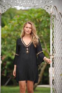 Vestido de Maternidad 2024 para Mujer, Talla Grande, Estilo Boho, Cuello en V Profundo, Manga Larga, Rayón, Adornado con Cuentas a Mano, Logotipo en la Espalda, Ecológico - Product Image 3