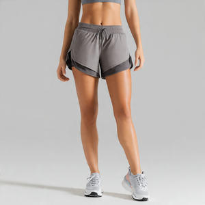 Shorts de sport pour femme OEM 100% polyester double couche, 2 en 1, avec cordon de serrage à la taille - Product Image 1