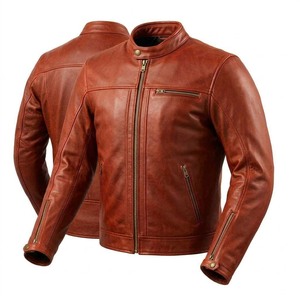 Premium Men's Leather <b>Jacket</b> Long Thin Canvas Design Waterproof & Breathable Motorbike Biker Gear - Product Image 2
