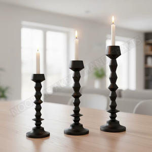 Matte <b>Black</b> Geometric Taper Candle <b>Holders</b> Set of 3 Faceted Metal <b>Candlestick</b> Stand Modern Centerpiece Mantel Tabletop Decor - Product Image 5