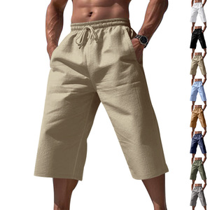 Pantalon en lin pour homme, pantalon de sport ample d'été, pantalon capri décontracté pour homme - Product Image 1