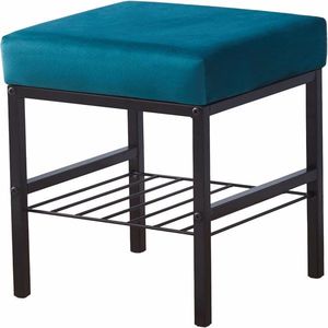 Modern 13\" X 13\" X 16\" Velvet Vanity Footstool Ottoman with Soft Padded Seat and Anti-Slip Metal Legs - Product Image 1