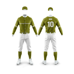 Men <b>Baseball</b> Uniform Olive Green White Pants Full Sleeve Embroidery Number Team Name Jersey Apparel For Online Sale - Product Image 1