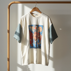 T-shirt imprimé à manches superposées pour hommes, coupe ample, décontracté, en coton, style streetwear - Product Image 2