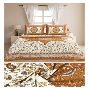 Ensemble de couvre-lit simple de qualité Manthan personnalisable, imprimé à la main, 100% coton, 3 pièces, motif floral, 200TC, 40 fils, toutes saisons - Product Image 1