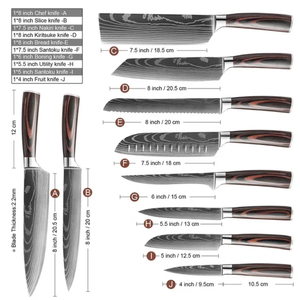 Ensemble de couteaux de cuisine Chef, couteau à viande, 10 pièces, ensemble de couteaux de chef en acier Damas de qualité supérieure avec manche coloré - Product Image 3
