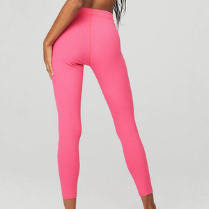 Women's <b>Pink</b> Yoga <b>Set</b> 2 Piece Halter Neck Solid Color High Waist Full Length Leggings Stretch Fitness Wear - Product Image 4